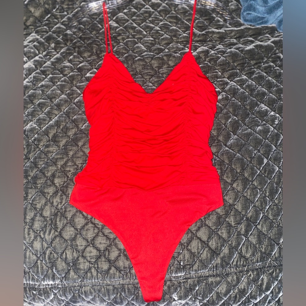 Red Ruched Bodysuit (only worn once)